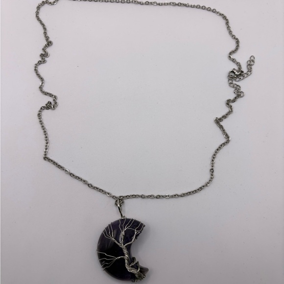 Jewelry - Amethyst Crescent Moon Necklace – Tree of Life Wire Wrap Pendant
